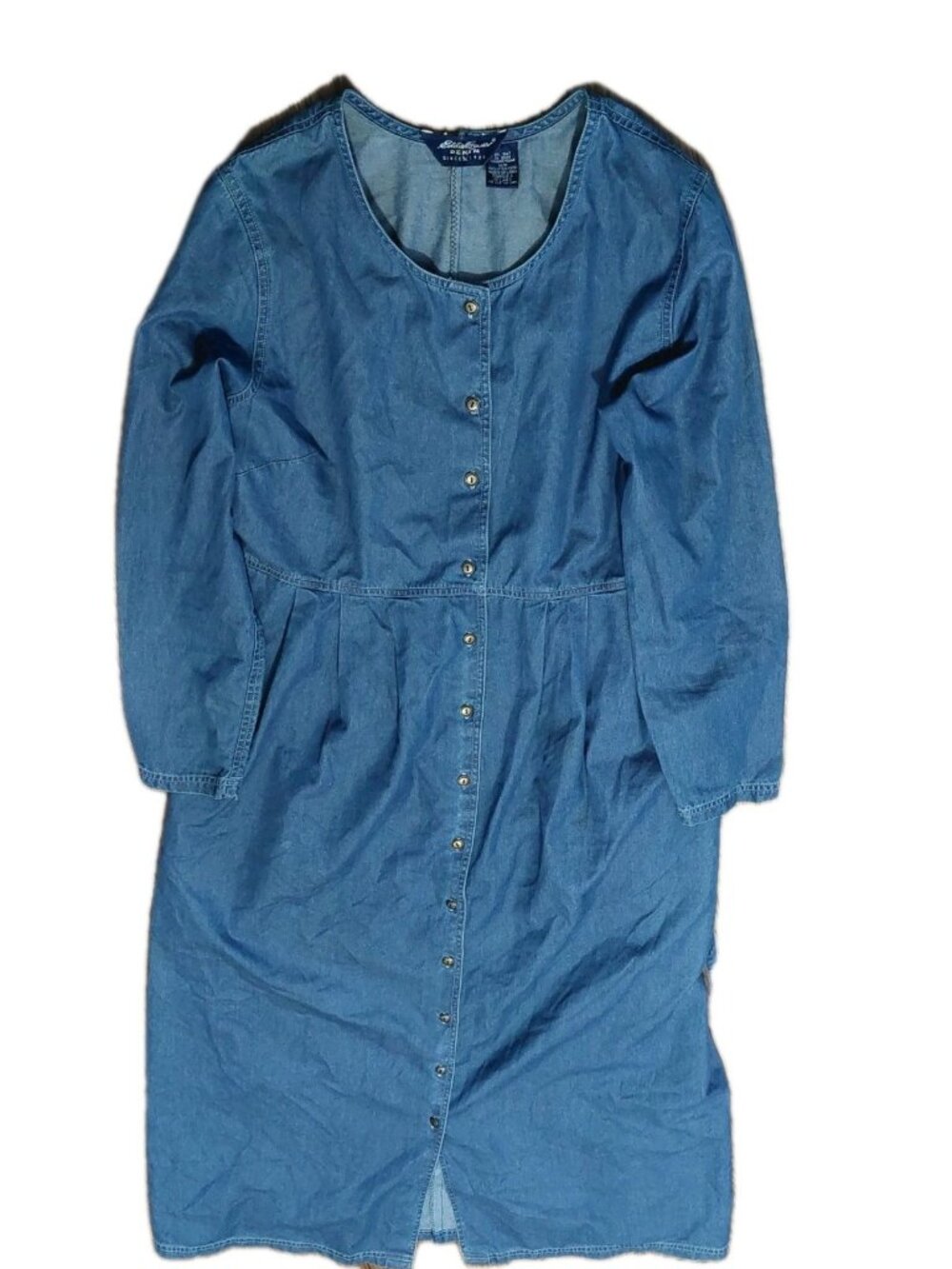 Eddie Bauer Denim Maxi Dress Size Medium Modest  Button Front Length 50" Overall